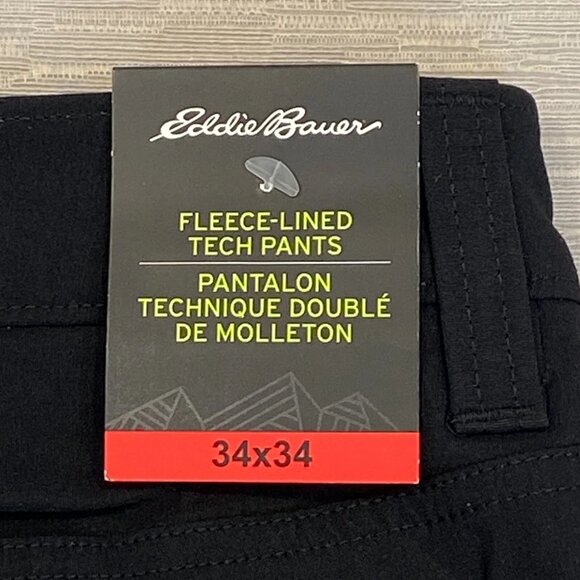 Eddie Bauer Fleece Lined Tech Pants Mens 34 x 34 Black Water Repellent Insulated - Picture 5 of 13